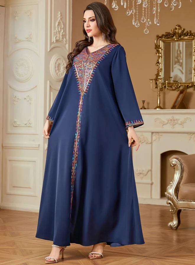 تايك تو جلابية نسائية كحلي مع لوحة ترتر